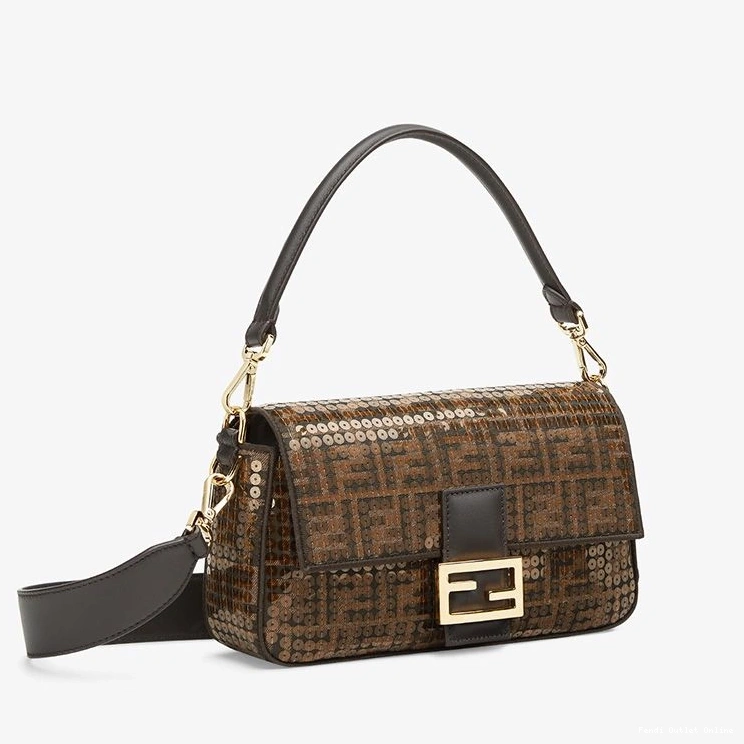 Cheap Bag Fendi Brown FF with Fabric Baguette Motif Medium In Sequins 0802